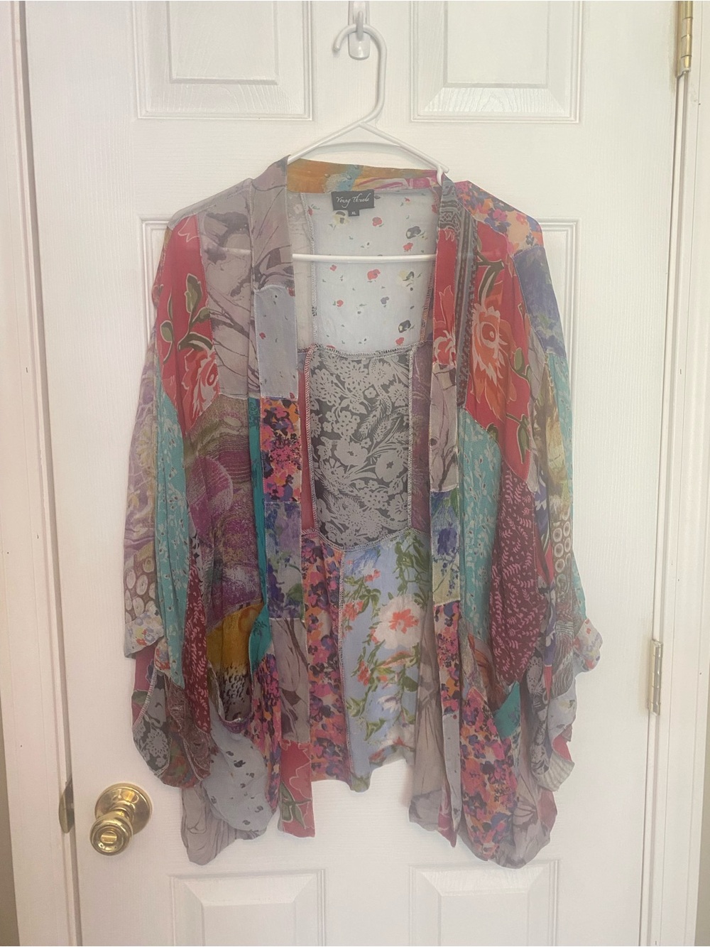 Young Threads XL Boho Floral Patchwork Kimono Cardigan